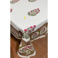 Indian Cotton Tablecloth 150 x 220cm – White with Green / Red Floral