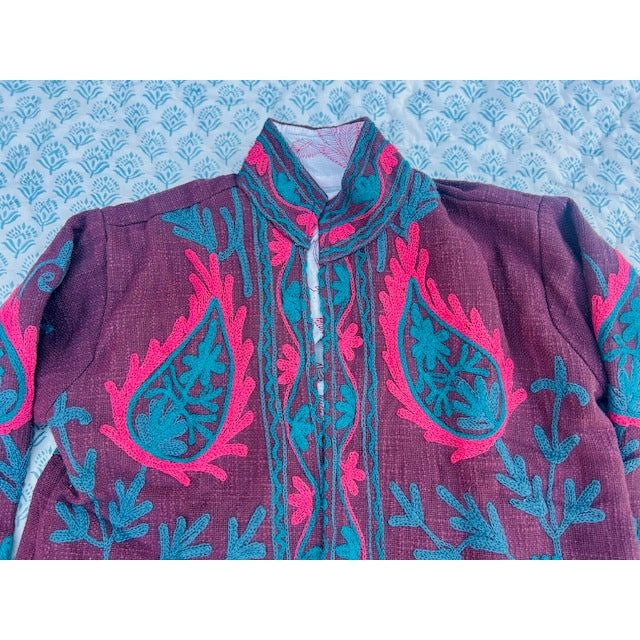 The Lucky Elephant Ladies Suzani Jacket - Burgundy with Floral Design