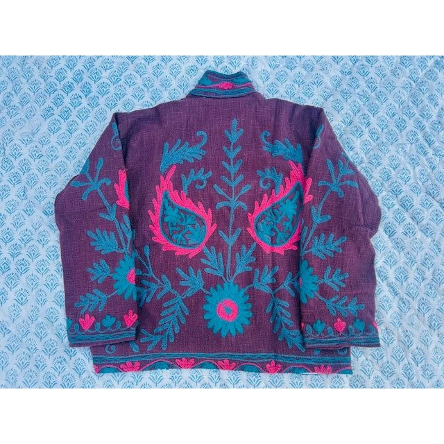 The Lucky Elephant Ladies Suzani Jacket - Burgundy with Floral Design