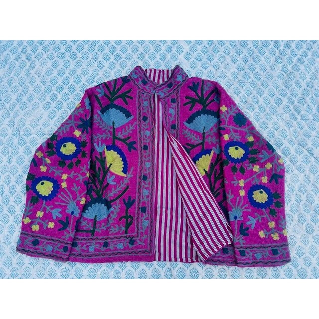 The Lucky Elephant Ladies Suzani Jacket - Rich Pink with Floral Design