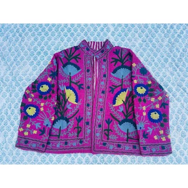 The Lucky Elephant Ladies Suzani Jacket - Rich Pink with Floral Design