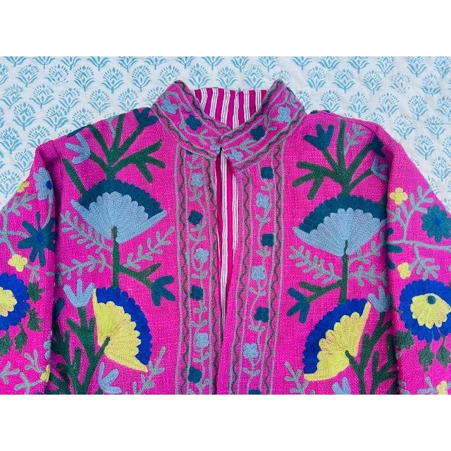 The Lucky Elephant Ladies Suzani Jacket - Rich Pink with Floral Design
