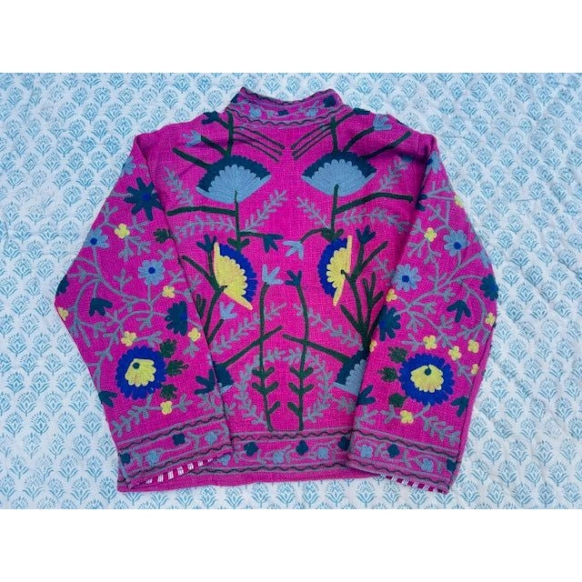 The Lucky Elephant Ladies Suzani Jacket - Rich Pink with Floral Design