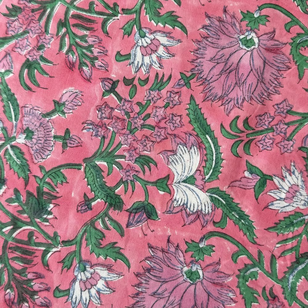 Indian Cotton Tablecloth 220 x 270cm – Pink & White Floral
