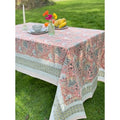 Indian Cotton Tablecloth 150 x 220cm – Pink with Grey and Yellow Floral