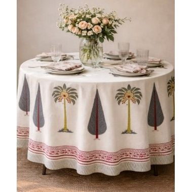 Indian Cotton Round Tablecloth 240cm diameter – Palm Trees