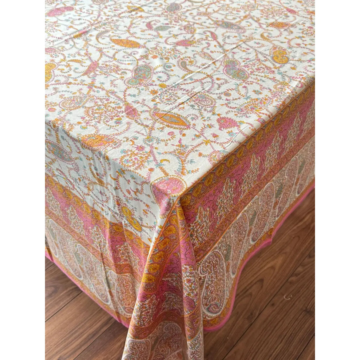 Indian Cotton Tablecloth 220 x 270cm – Cream Pink Paisley
